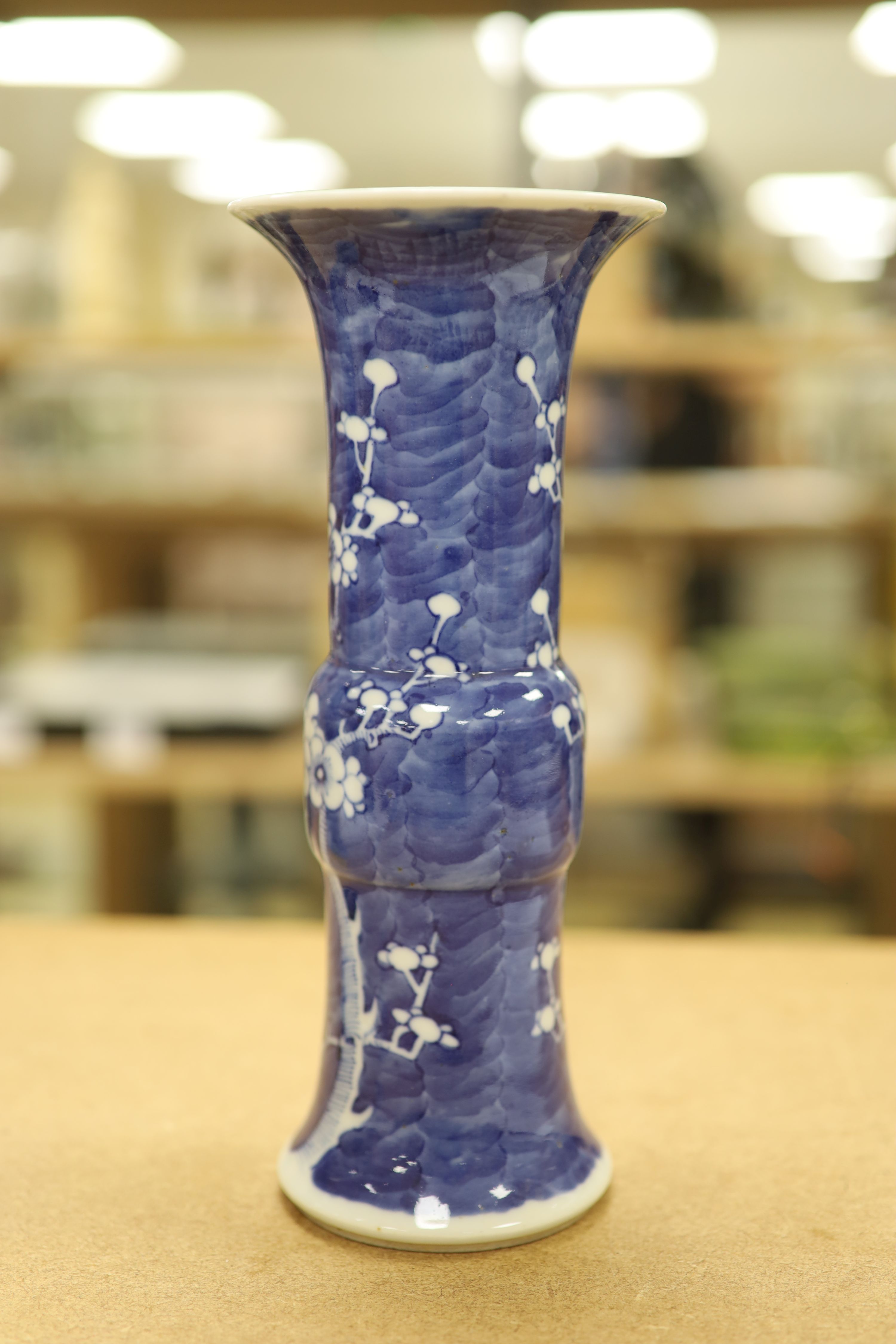 A pair of late 19th century Chinese blue and white prunus vases